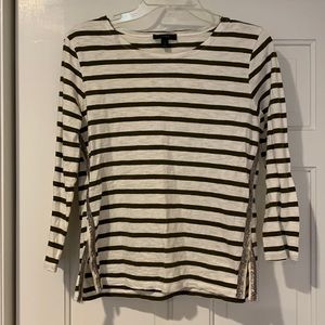 J.Crew Olive Green Stripped Sequin Detail 3/4 Sleeve Shirt